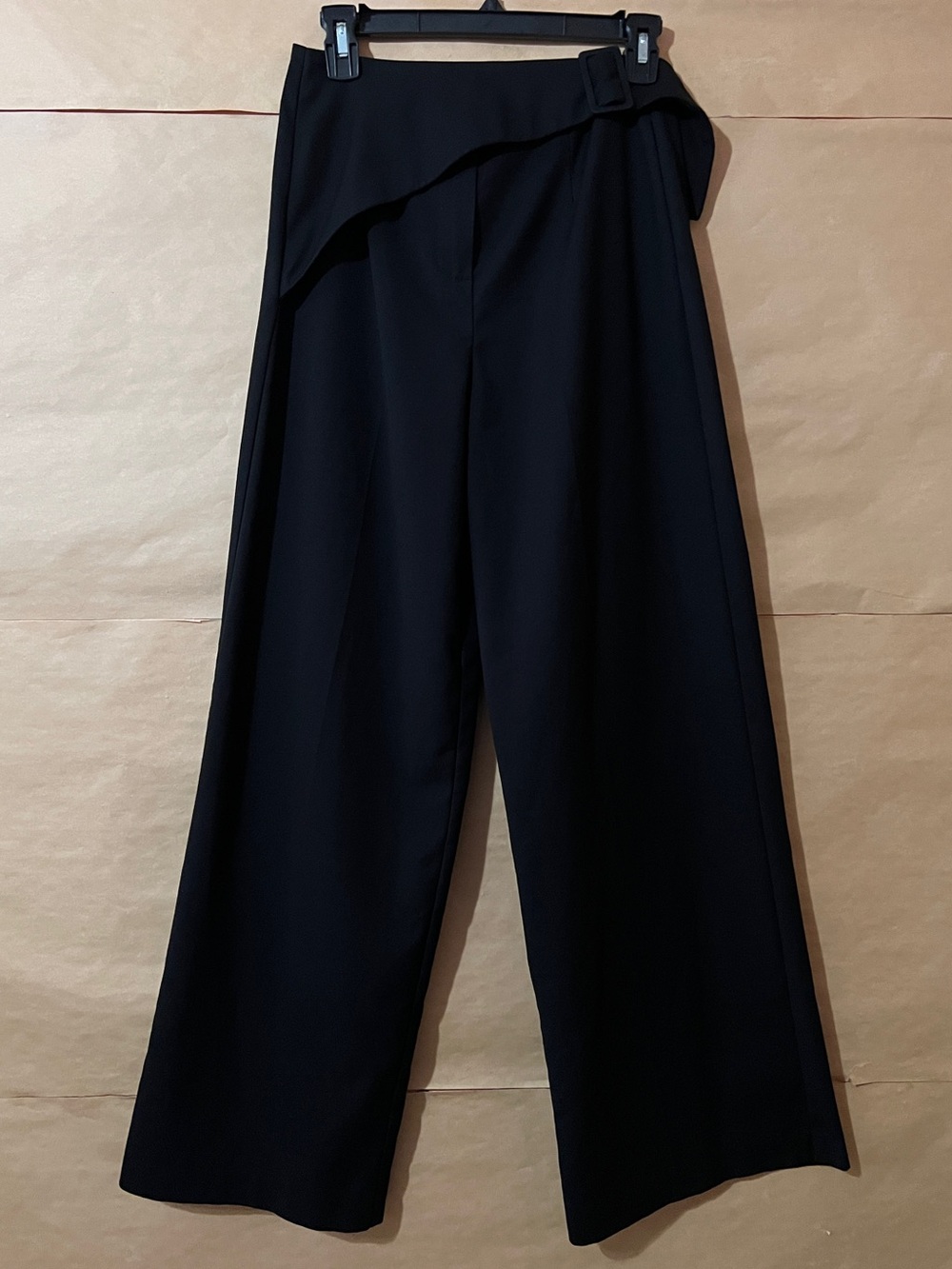Marcella NYC | Jordan Pants Asymmetrical Belt Wide Leg Trousers Black Size XS